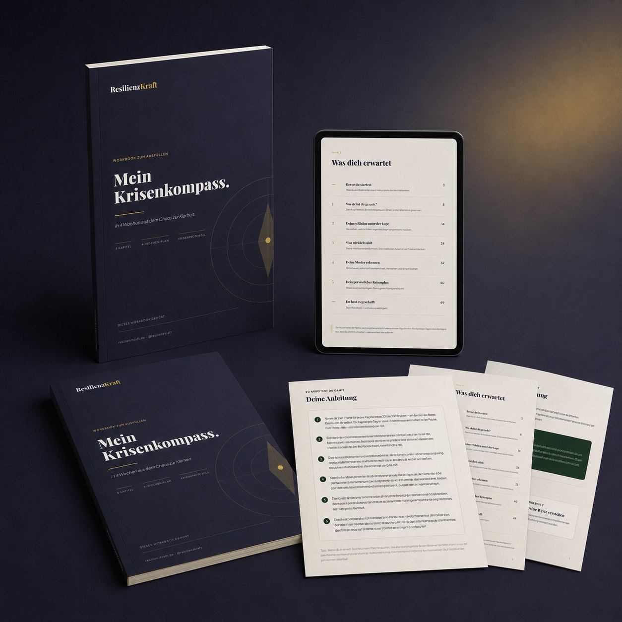 Mein Krisenkompass — als Workbook, Tablet-Ansicht und Druckversion